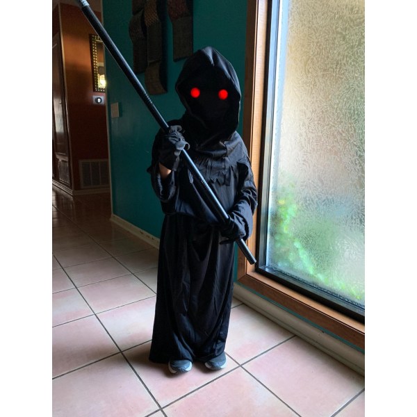 Grim Reaper Halloween-kostym med lysande röda ögon XL