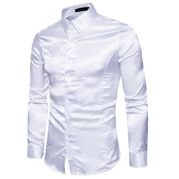 Casual enfärgad glänsande långärmad tröja för män White m