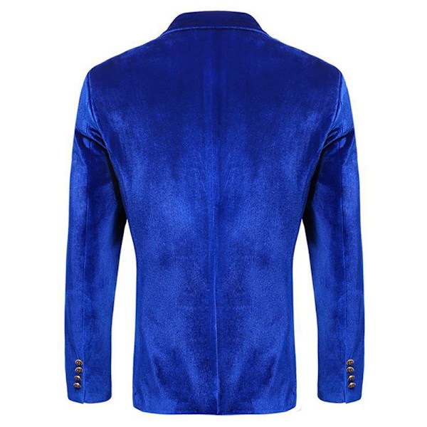 Mænds Fløjl Blazer med Hakket Rever og En Knap - Velour Smokingjakke Blue XL