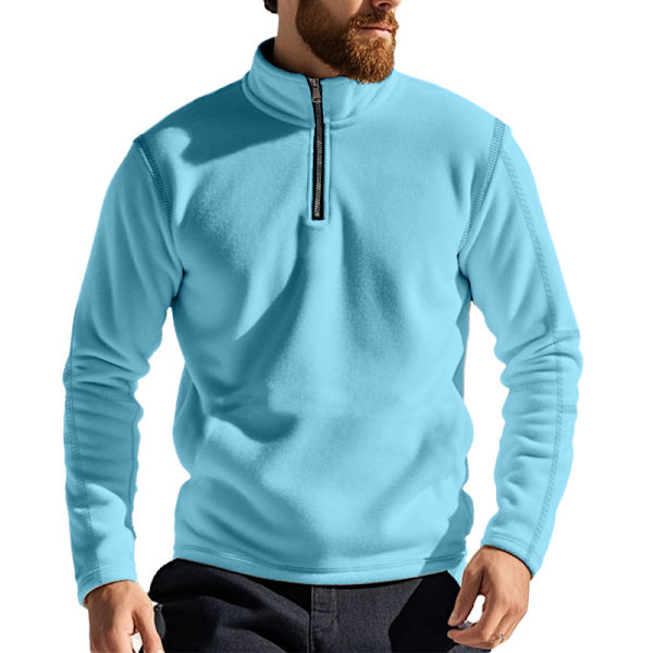 Fleecefodrade Halvzip-Tröjor för Män Mock Neck Pullover Tröja Blue L