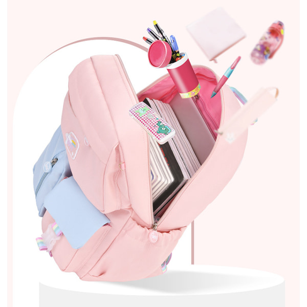 Skolväska för barn, söt estetisk vattentät ryggsäck Pink L
