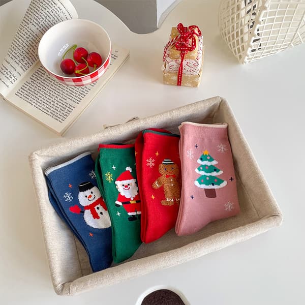 4 Par Dame Strømper Juleferie Casual Strømper