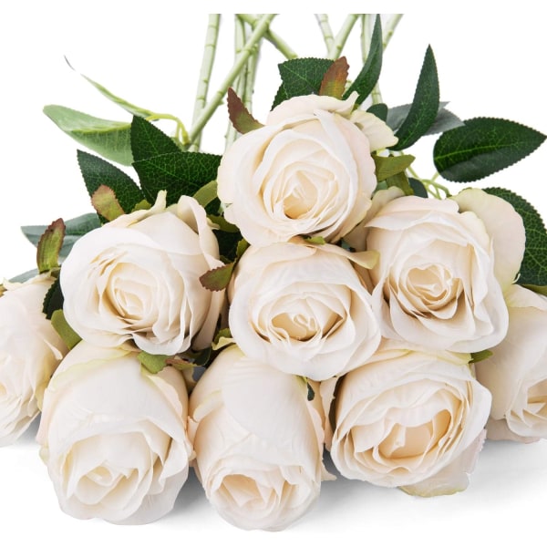 10 stk. Kunstige Rose Blomster Lange Stilk Falske Silke Roser White