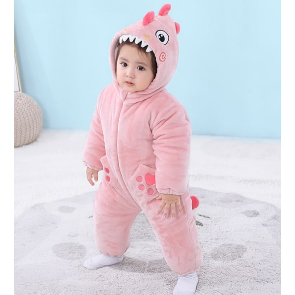 Newborn Baby Jumpsuit Hooded Fleece Rompers Långärmad Onesies Ytterkläder Outfits Pink 80