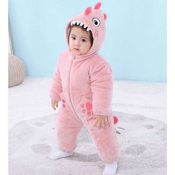 Nyfödd Baby Jumpsuit Huvad Fleece Rompers Långärmad Onesies Ytterkläder Outfits Pink 80