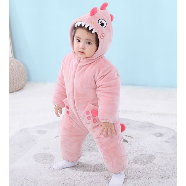 Nyfødt Baby Jumpsuit med Hætte Fleece Rompers Langærmede Onesies Udetøj Outfits Pink 90