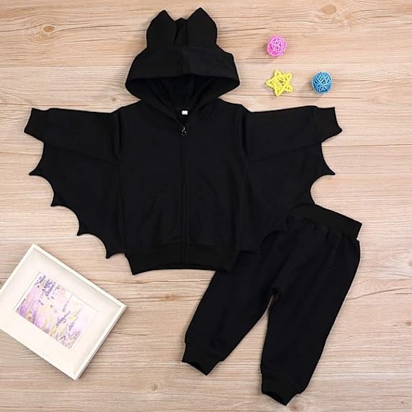 Småbarns Halloween-antrekk for jenter og gutter - Svart flaggermusgenser 80cm