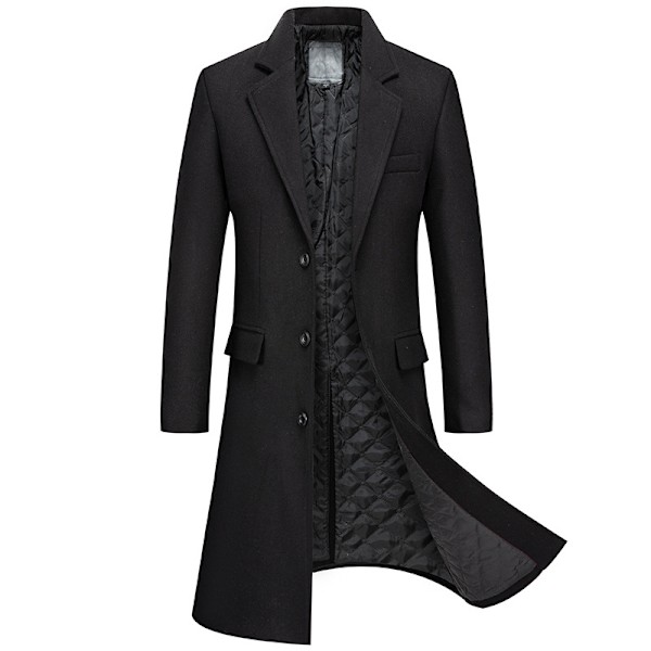Trenchcoat ullblandning för män lång jacka Black M