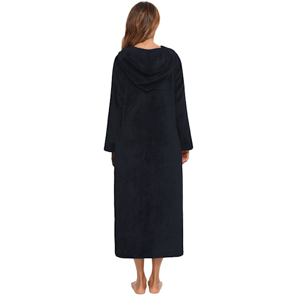 Dame Zip Up Robe Sweatshirt Robe Lang Hættetrøje Black M