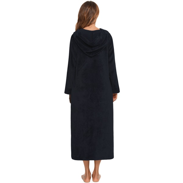 Dame Zip Up Robe Sweatshirt Robe Lang Hættetrøje Black S