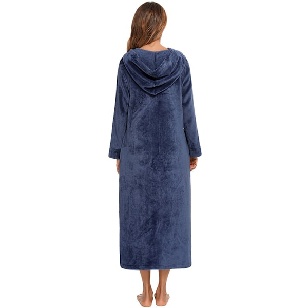 Kvinners Zip Up Robe Sweatshirt Robe Lang Hetterobe Blue M