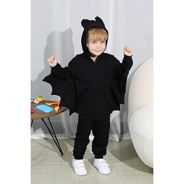 Halloween Kostume til Små Piger og Drenge - Sort Bat Hoodie 120cm