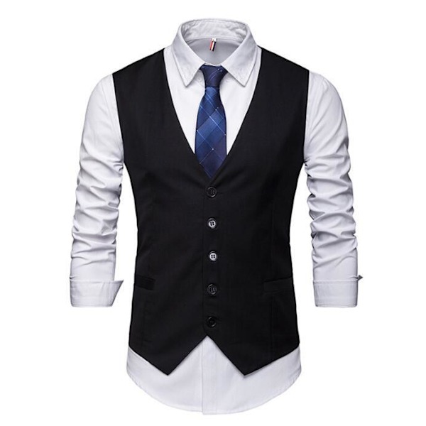 Män V-ringad ärmlös Slim Fit Jacka Casual västar black M