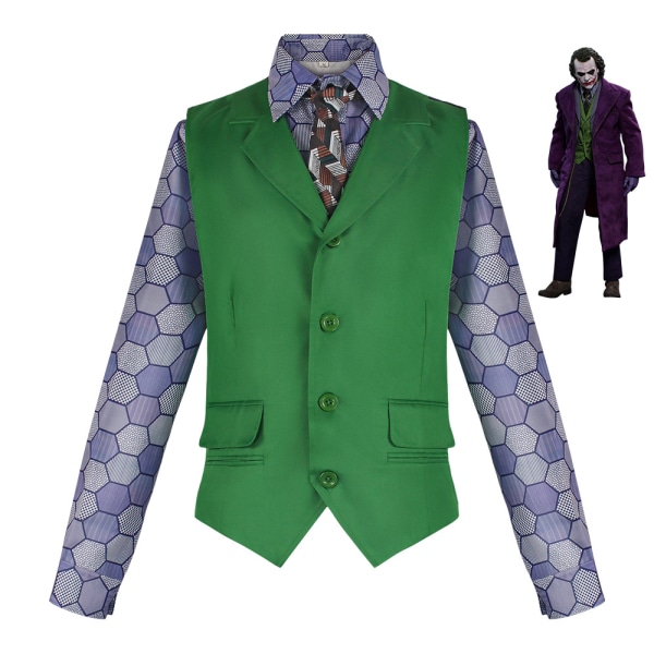 Halloween Joker Kostym för Man Riddarskjorta Heath Ledger Vest Tie Suit M