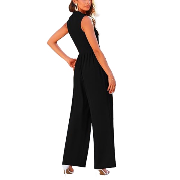 Sommarjumpsuit för kvinnor, elegant och avslappnad, endelskläder, ärmlös black M