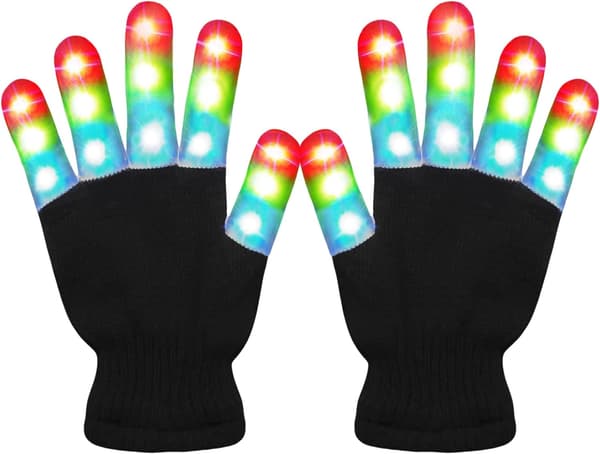 LED-lysende Rave-leker, Glow Finger-hansker for barn Black