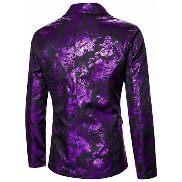 Mænds Blomster Tuxedo Jakke Paisley Sjal Lapel Suit Blazer Jakke til Middag Purple L