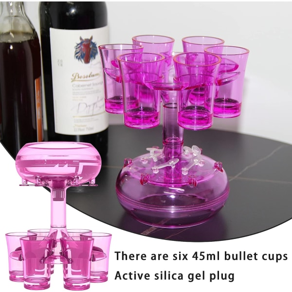 6 Shot Glass Dispenser och Hållare, Akryl pink
