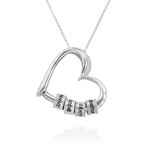 Personligt hjärta halsband för mors dag present silver 3 beads