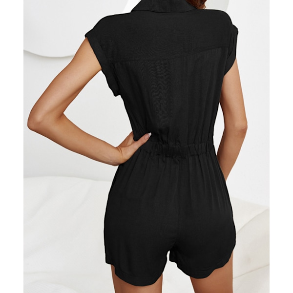 Enfärgad sommar jumpsuit med midja black xl