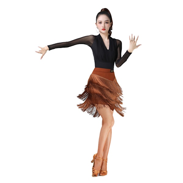 Damkjol med fransar för dans, latin, salsa, tango, balsal Brown M