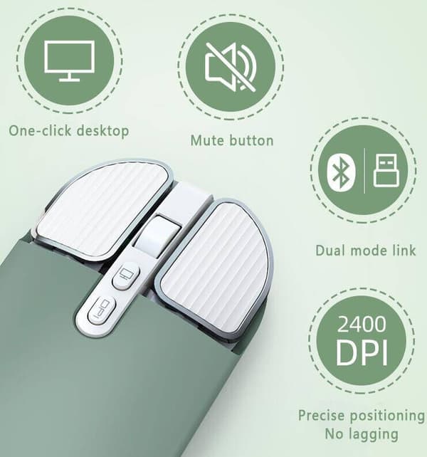 Trådlös Bluetooth-mus med 2.4G-mottagare Green