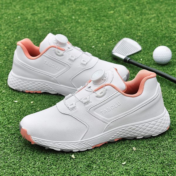 Dame Golf Sko Spikeless Vanntett Golf Sport Sneakers White Pink 36