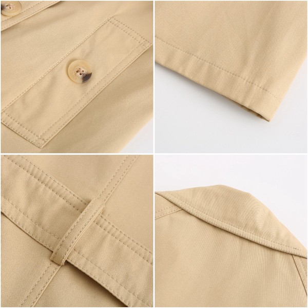 Kvinnors Trenchcoat Lång Dubbelknäppt Höstmode Klassisk Krage Slank Överrock khaki M