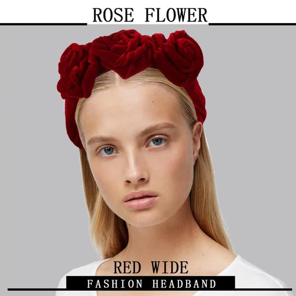 Brett Hårband Rosblomma Sammet Hårtillbehör Röd Red