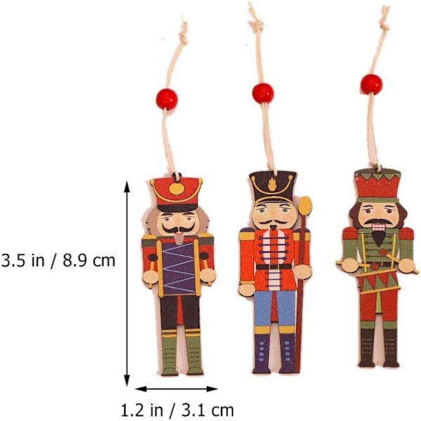 9 st julgranspynt i trä - Nötknäpparefigurer 8.9*3.1*0.2CM