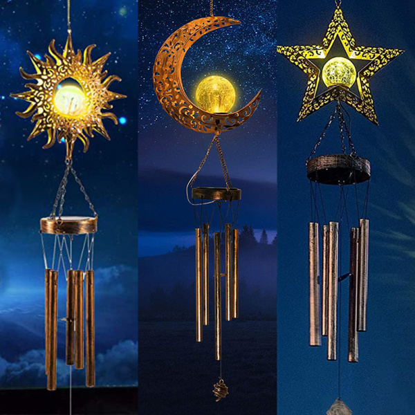Utomhus Wind Chimes, Metal Solar Moon Wind Chimes Light Animal