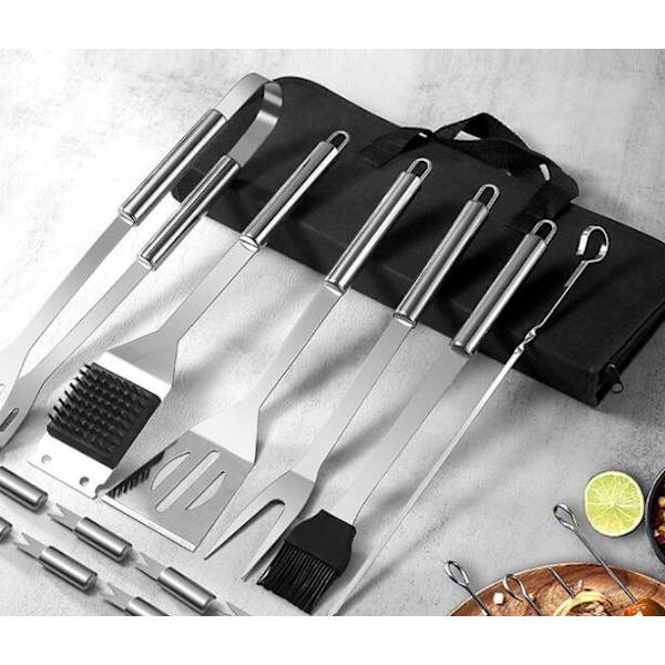 20 stk. Bærbare Grillredskaber i Rustfrit Stål 21 PCS