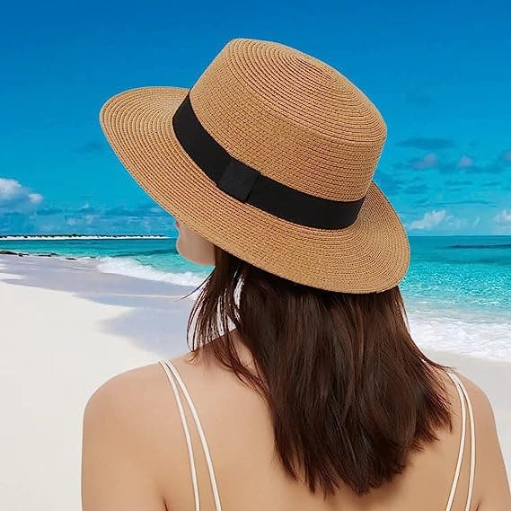 Kvinnor Bred Brätte Straw Panama Sun Hat Khaki