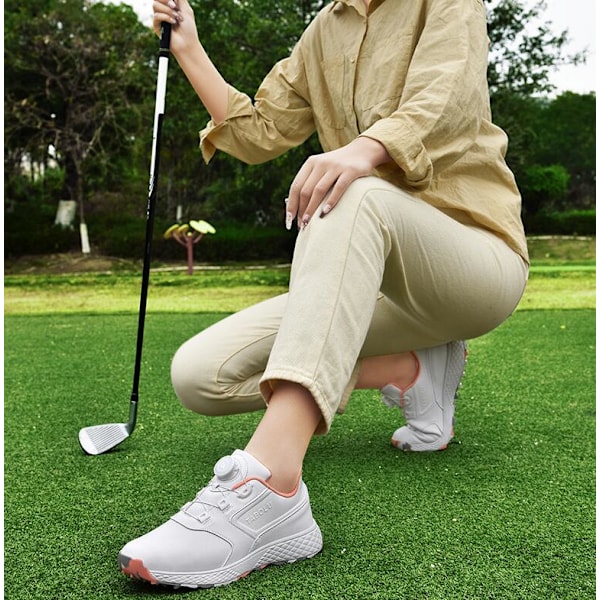Dame Golf Sko Spikeless Vanntett Golf Sport Sneakers White Pink 41