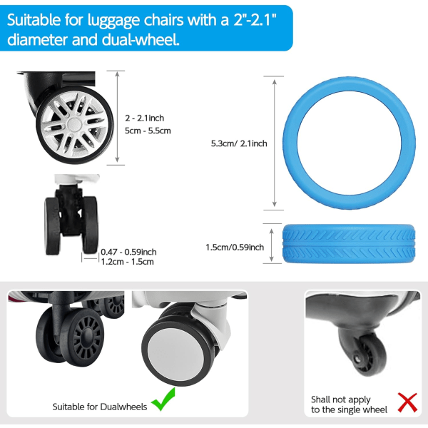 8 kpl Matkalaukkujen Pyörien Suojukset - Silikoninen Matkalaukkujen Pyörien Suoja Blue