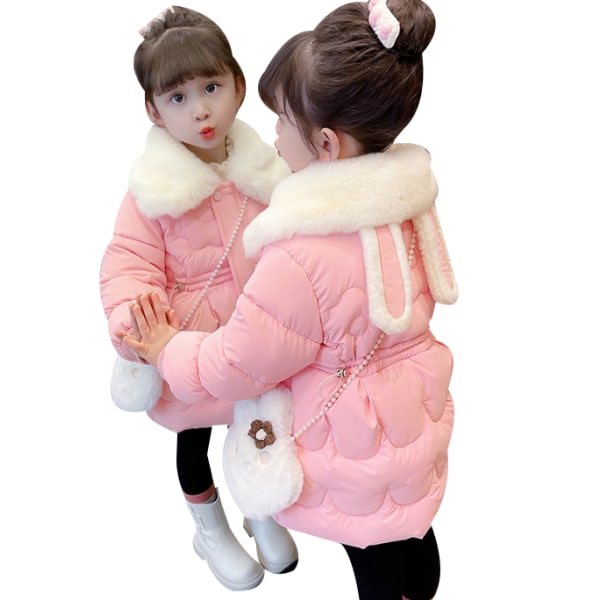 Flickor Vintervarm kanin Barn Toddler Kappa pink 130CM