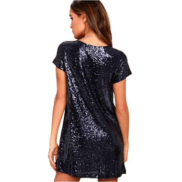 Dam V-ringad kortärmad Casual Paljettklänning black L