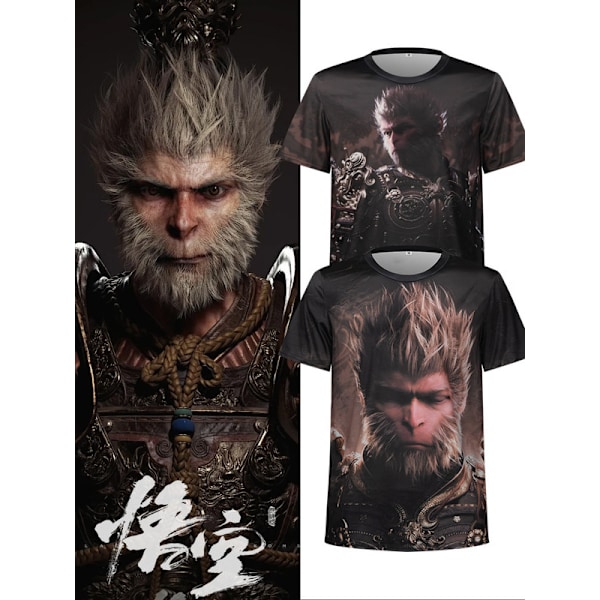 Svart Mytologi Sun Wukong T-shirt, Herr Kortärmad Tryckt T-shirt Q2 L