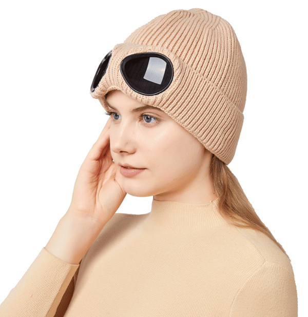 Unisex Goggle Stickad Mössa Vindtät Cap red