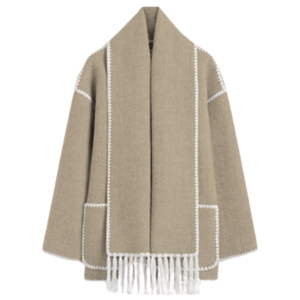 Damefrakke med Sjal Løst Enkeltbrystet Frakke Gray XL
