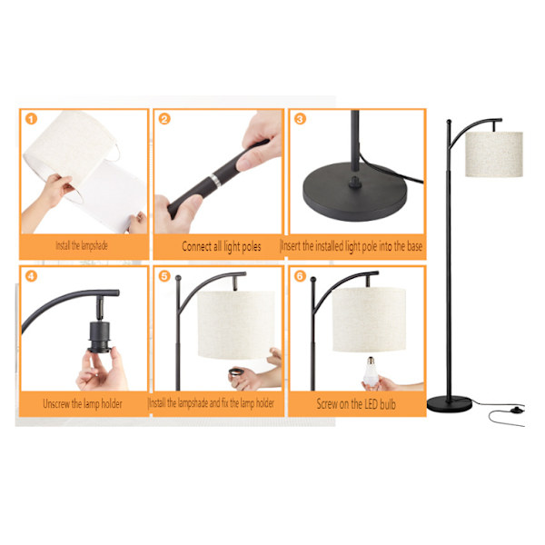 Golvlampor för vardagsrum med 3 färgtemperaturer, stående lampa hög Black GS