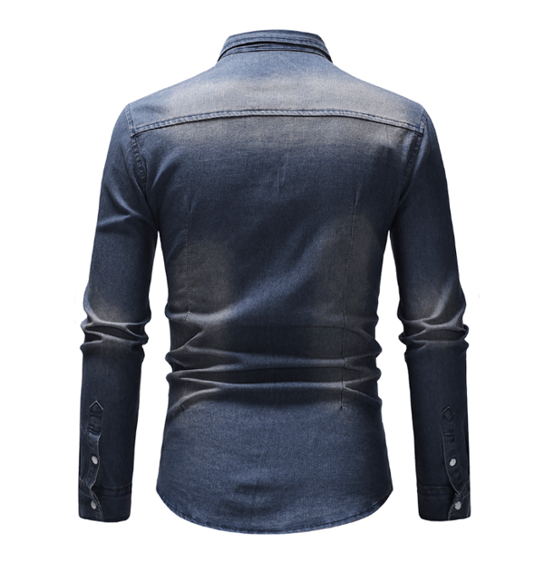 Långärmad jeansskjorta för män dark blue L