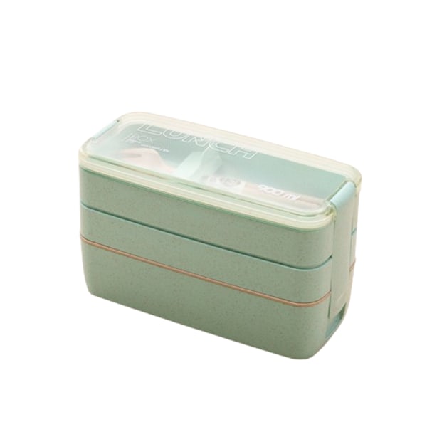 Bento Lunchbox för Vuxna, Stapelbar, 3-i-1 Fack green