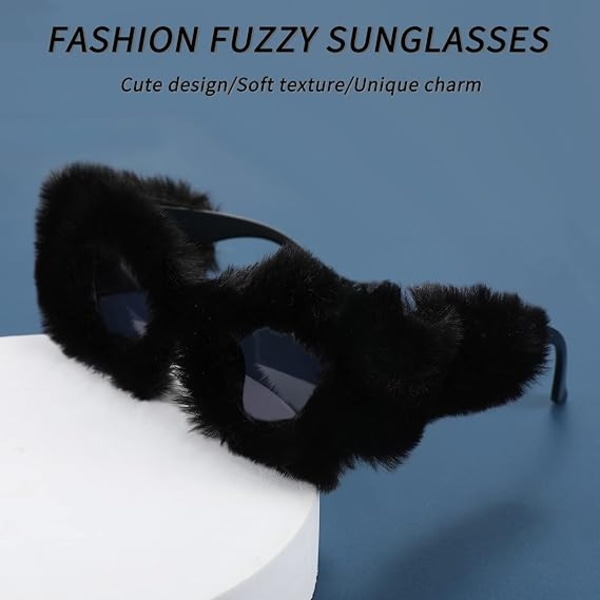 Plush Fuzzy Kattöga Solglasögon för Kvinnor Black