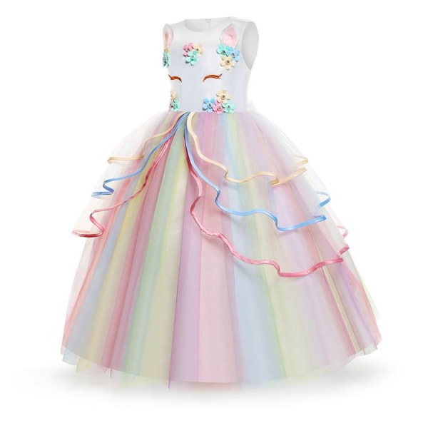 Flower Girls Dress Unicorn Rainbow Pageant Princess Party White 120cm