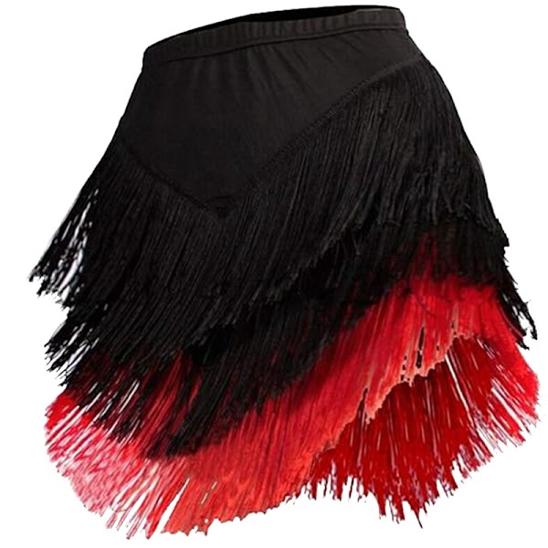 Kvinners Tassel Latin Danseskjørt, Salsa Tango Rumba Dansesko Black Red 3XL