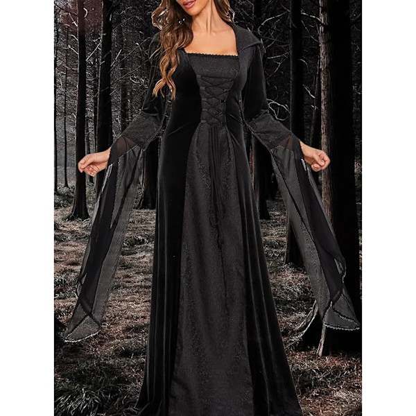 Deluxe Hexe Kjole Kostume til Kvinder, Vintage Broderet Renaissance Gotisk Hættede Vampyr Kjole Red XL