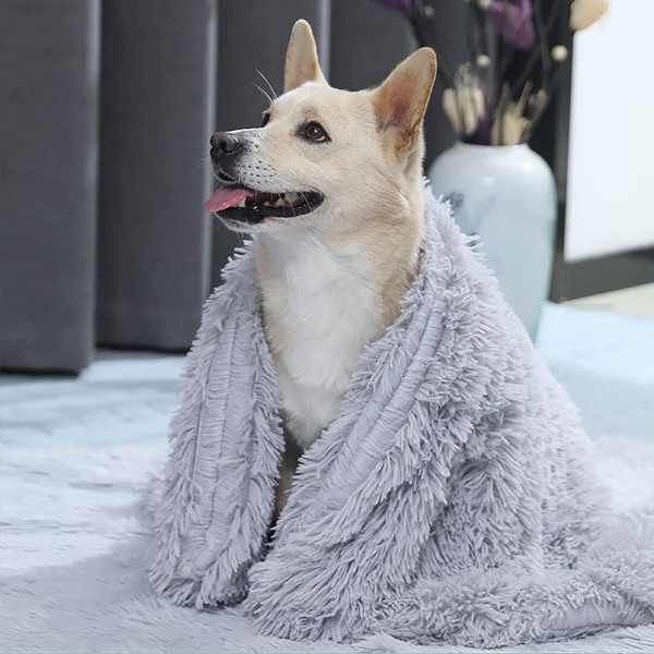 Hundtäcken för stora hundar, supermjuka varma sherpa fleeceplyschfiltar Grey S