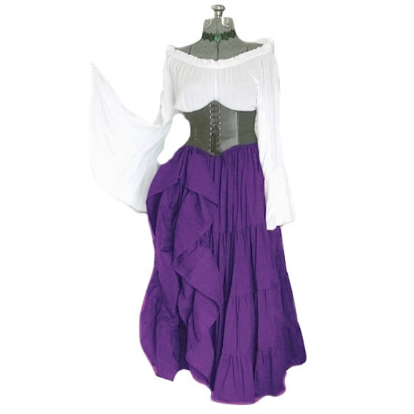 Kvinders Renaissance Middelalder Kostume Flare Ærme Korset Skørt Overskørt Fancy Dress Purple 5XL