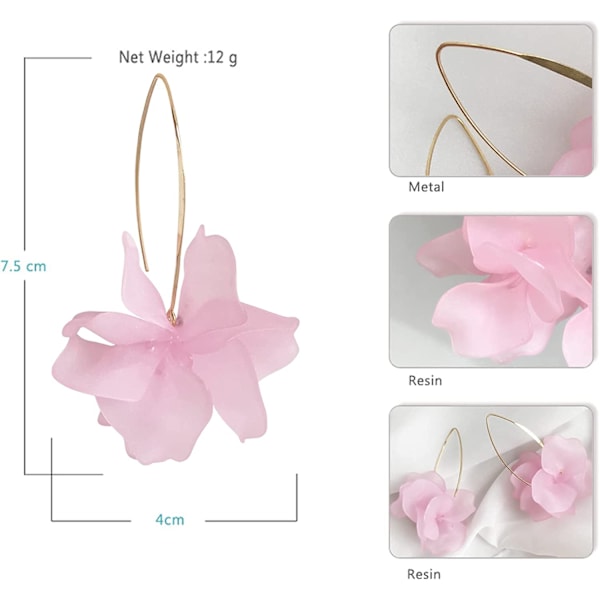 Boho Rose Petal Dangle Resin örhängen Pink